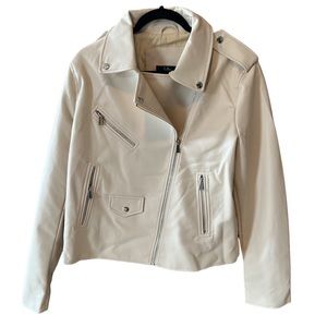 Lulus Pretty Powerful Beige Vegan Leather Puff Moro Jacket NWT